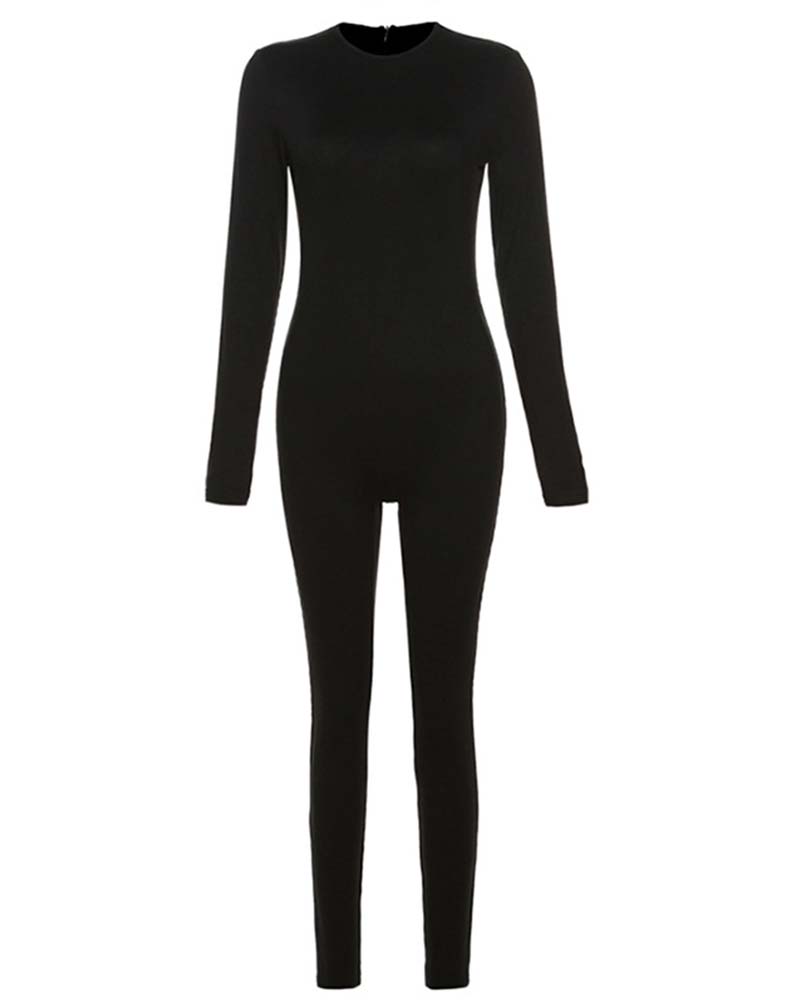 Solid Skinny Crew Neck Jumpsuit