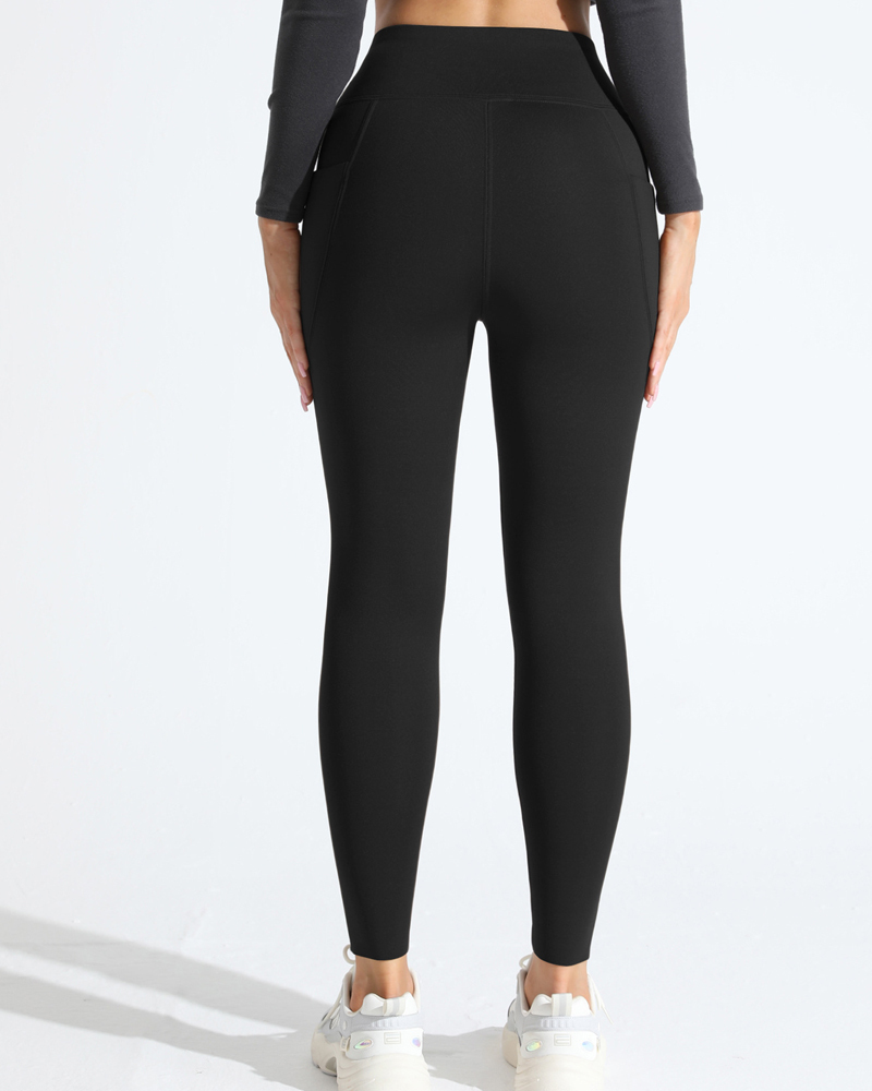 High-Waisted Tummy-Controlling Warm Sports Leggings-Curvy-Faja
