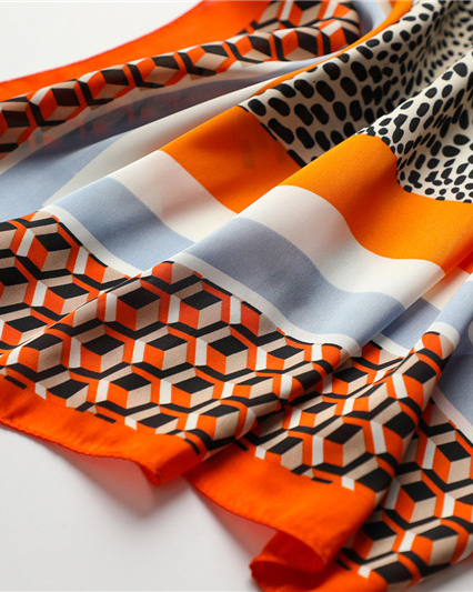 Leopard Print Simulated Silk 3D Geometric Plaid Square Scarf-Curvy-Faja