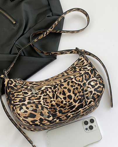 Vintage Leopard Print Shoulder Bag Handbag-Curvy-Faja
