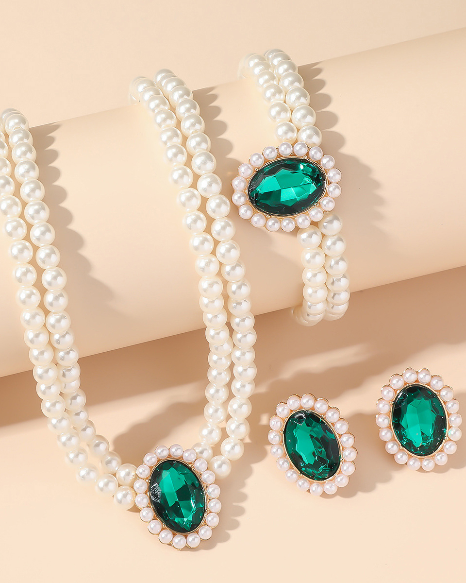 Double-Layer Imitation Pearl 3 Piece Jewelry Set-Curvy-Faja