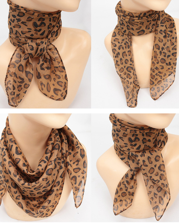 Fashionable Leopard Print Chiffon Square Scarf-Curvy-Faja