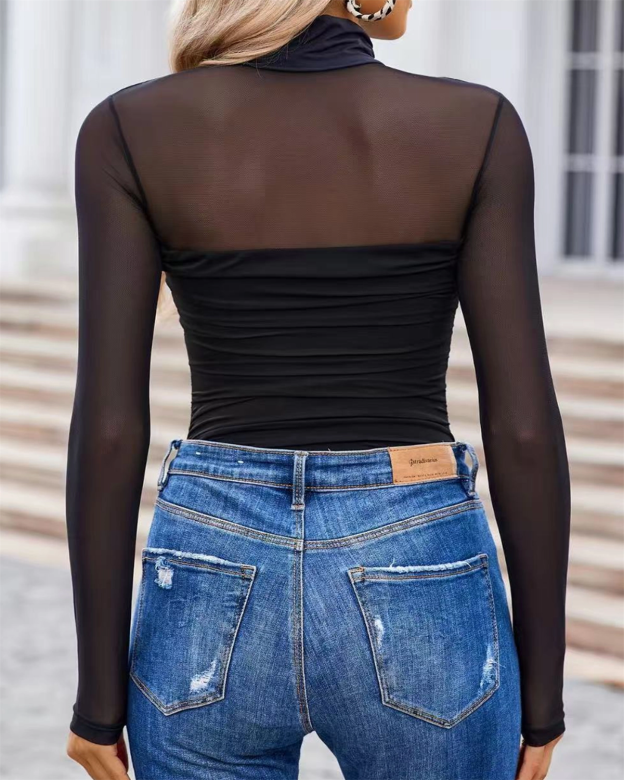 Women's High Neck Long Sleeved Mesh Triangle Body Shaper