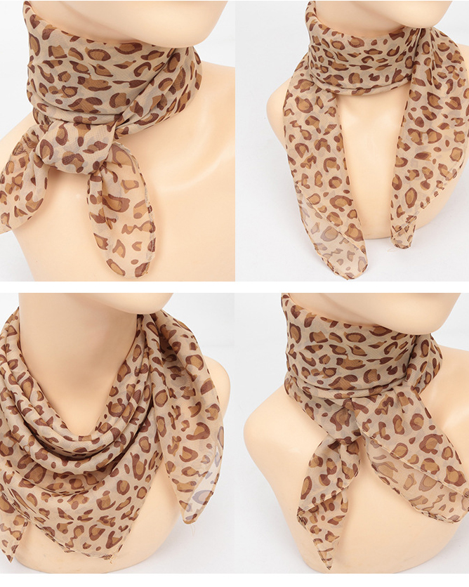 Fashionable Leopard Print Chiffon Square Scarf-Curvy-Faja