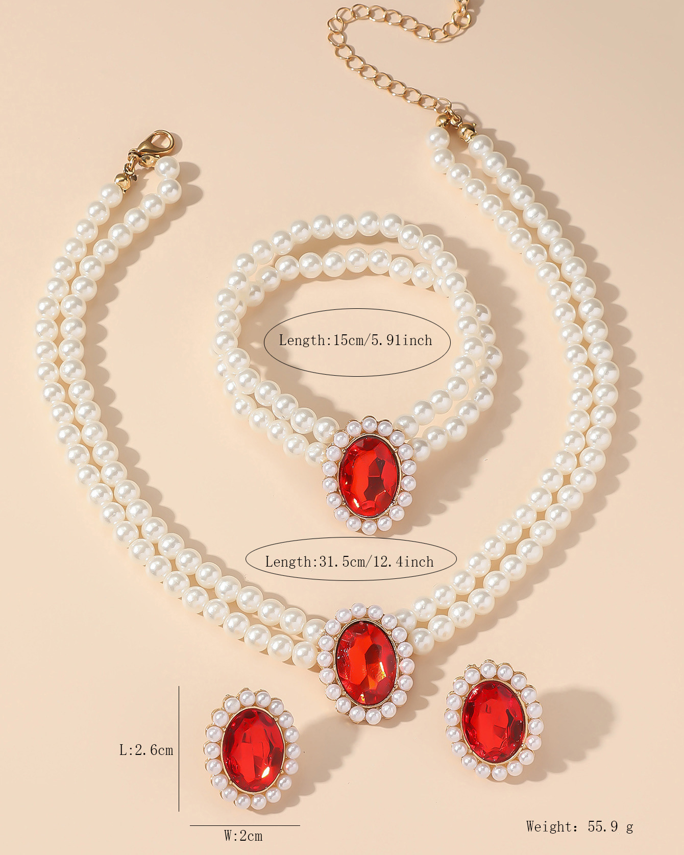 Double-Layer Imitation Pearl 3 Piece Jewelry Set-Curvy-Faja