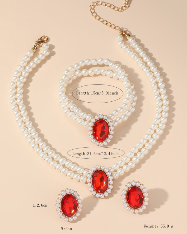 Double-Layer Imitation Pearl 3 Piece Jewelry Set-Curvy-Faja