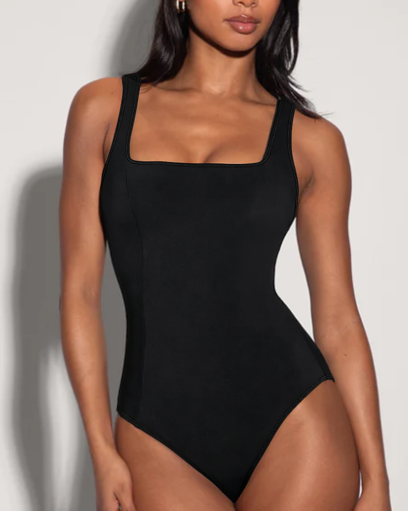 Color Block Side Stripes Lace Up Back Shaping One Piece Swimsuit