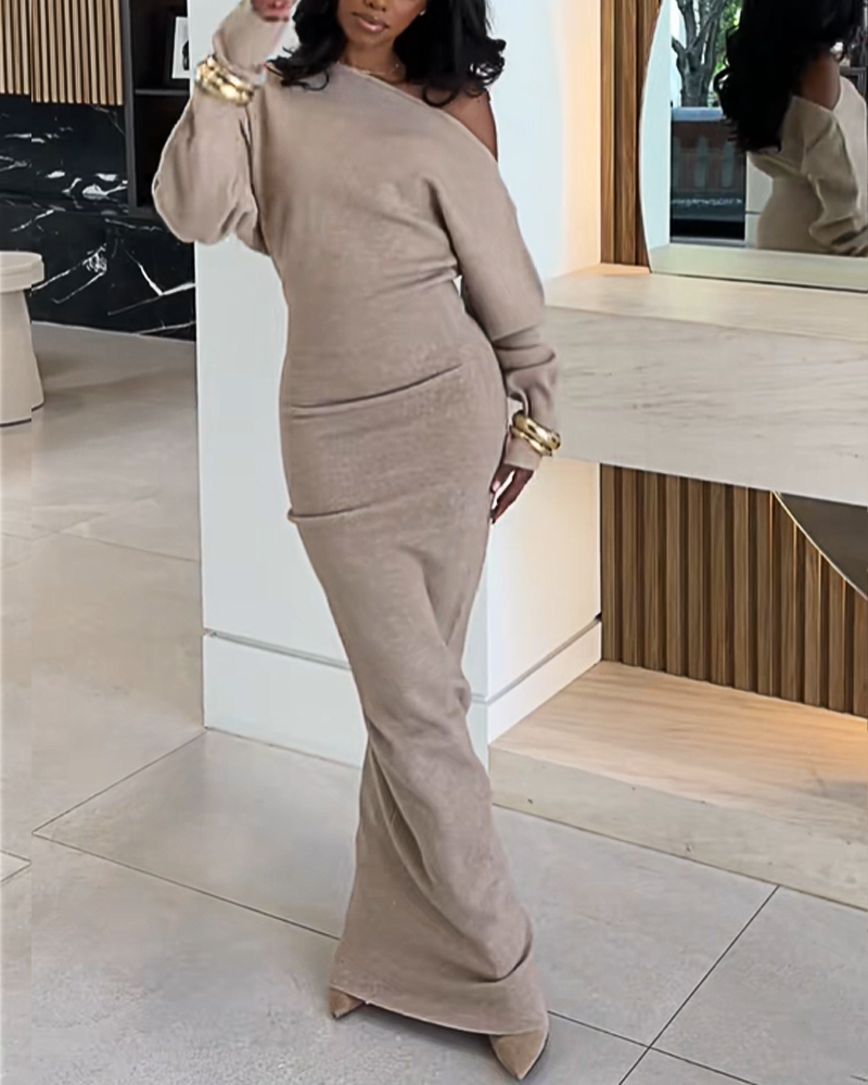 Off-Shoulder Long-Sleeved Slim-Fit Elegant And Gorgeous Sweater Dress