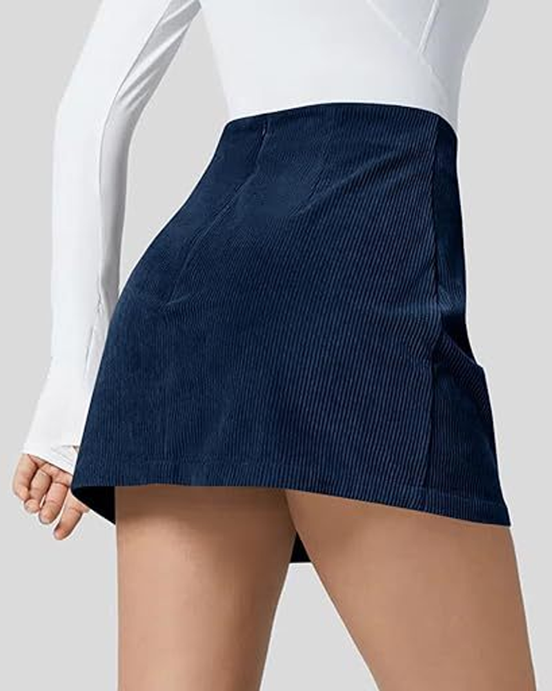 A Line Corduroy Casual High Waisted Mini Skirt