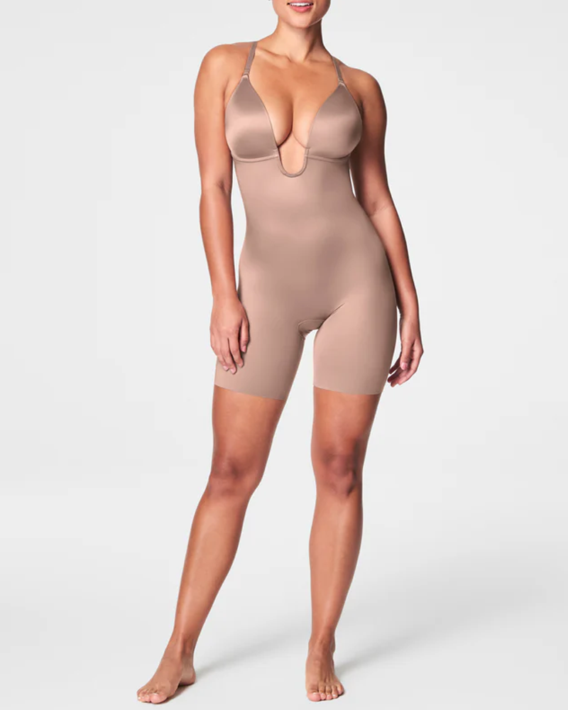 Deep V-Neck Convertible Strap Firm Compression Mid-Thigh Bodysuit Shaper(Pre-Sale)