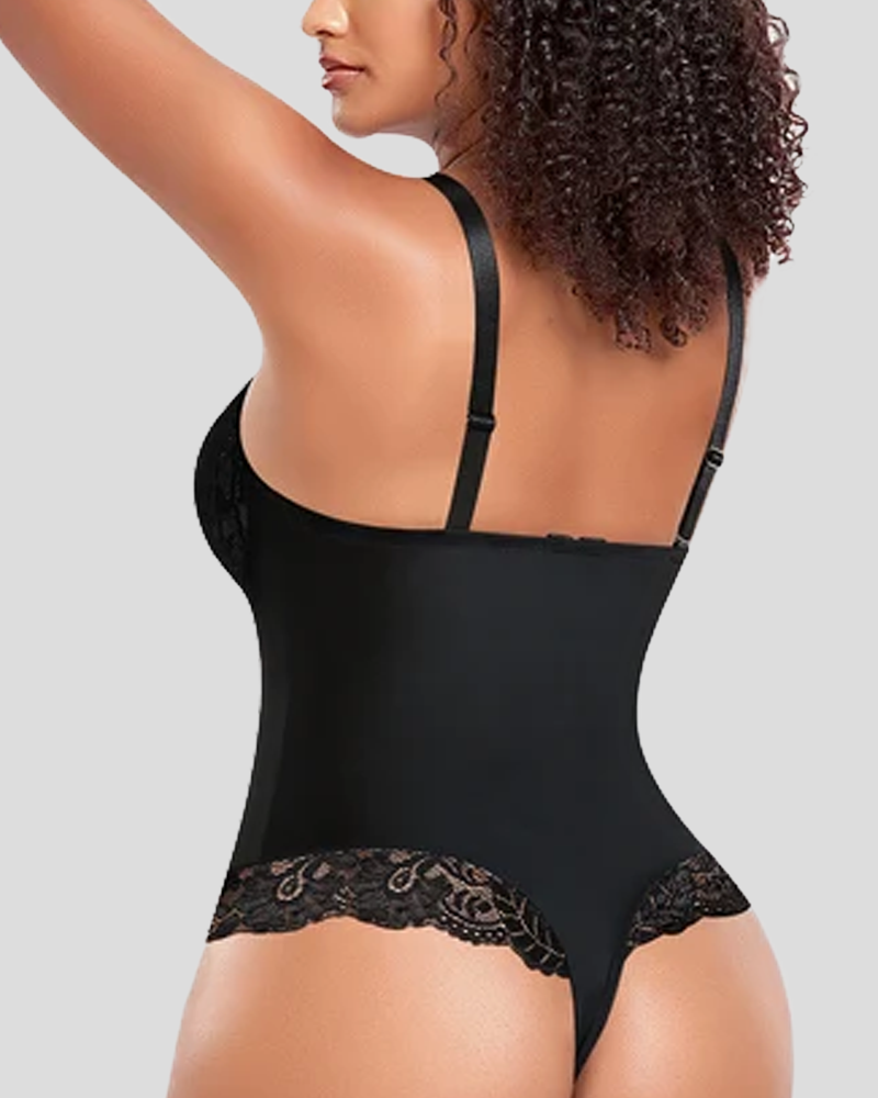 V‑Neck Lace Tummy Control Shaper Bodysuit (Pre‑Sale)