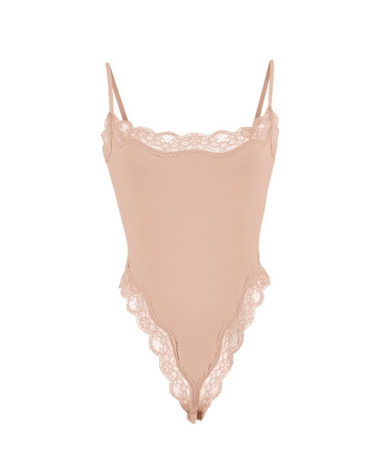 Bodysuit With Lace Trim Skin-Friendly Breathable Tight-Fitting Suspender Shapewear