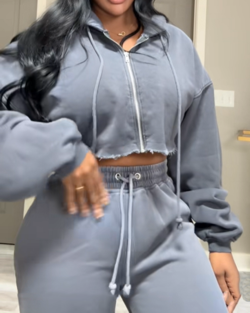 Fleece Fashion Long-Sleeved Sports Casual Sweatshirt Set