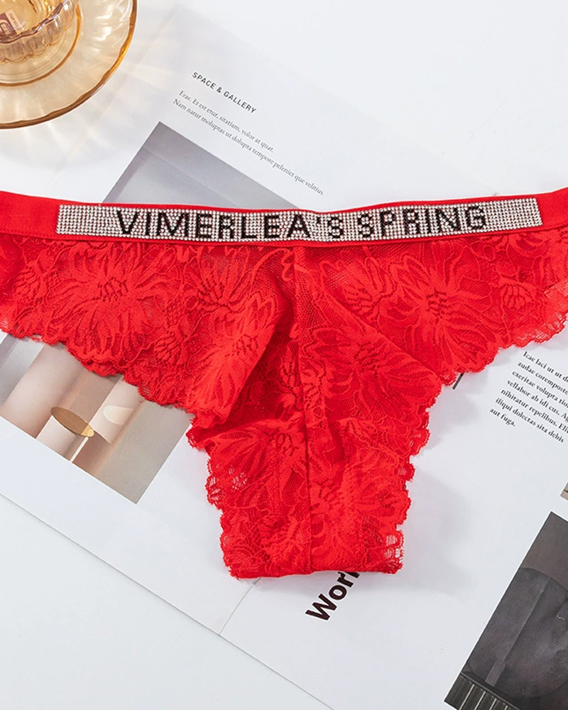 Sexy Rhinestone Waistband Panties-Curvy-Faja