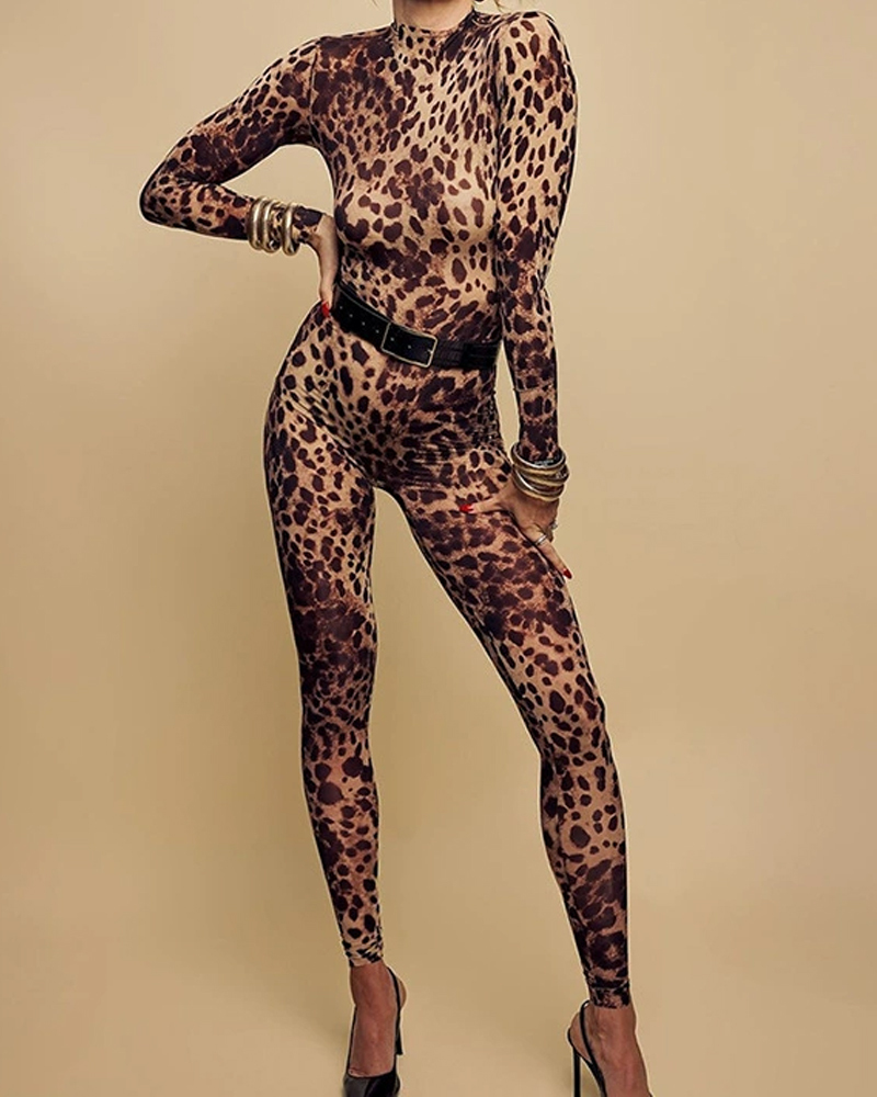 Leopard Print Sexy Jumpsuit-Curvy-Faja