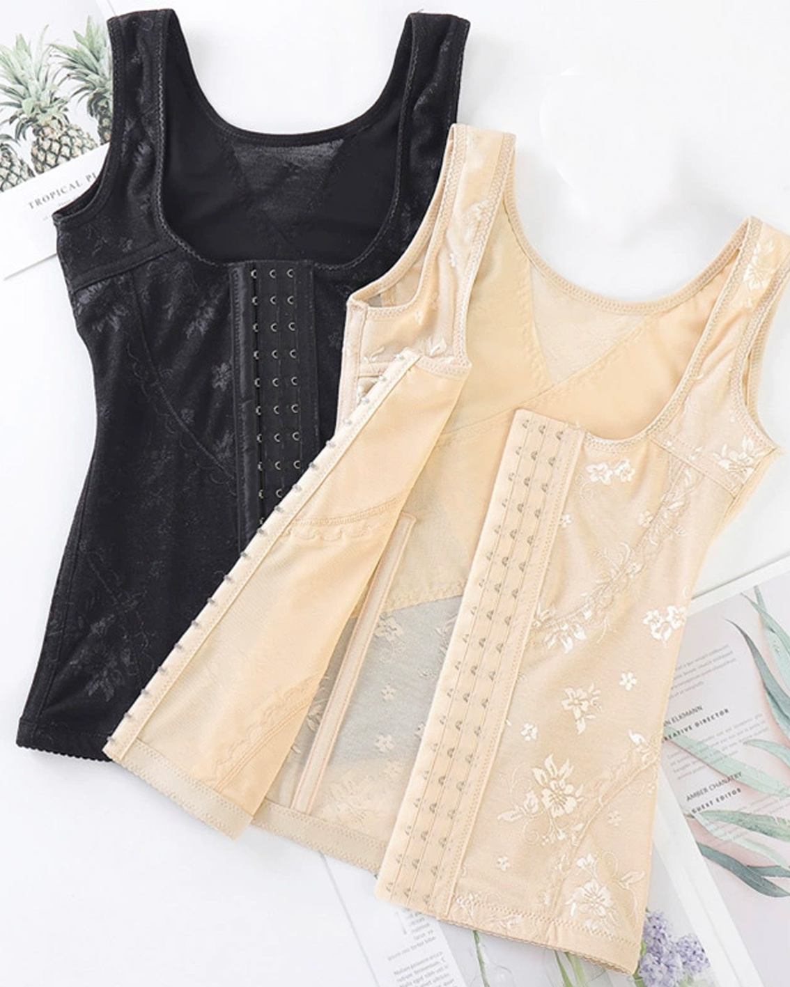 Jacquard Backless Tummy-Control Waist-Cinching Shaping Top-Curvy-Faja