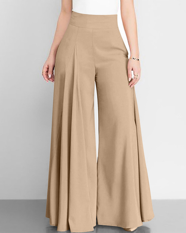Solid Color High-Waisted Wide-Leg Pants