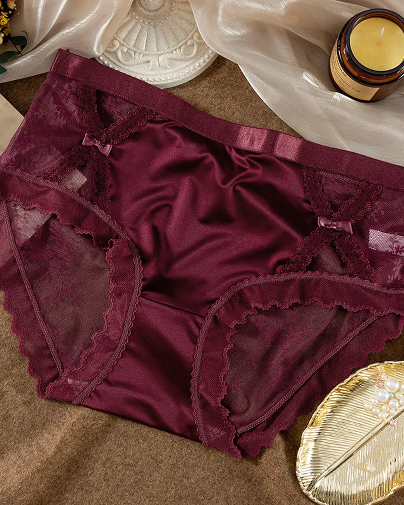 Sexy Satin Hollow Stitching Lace Panties