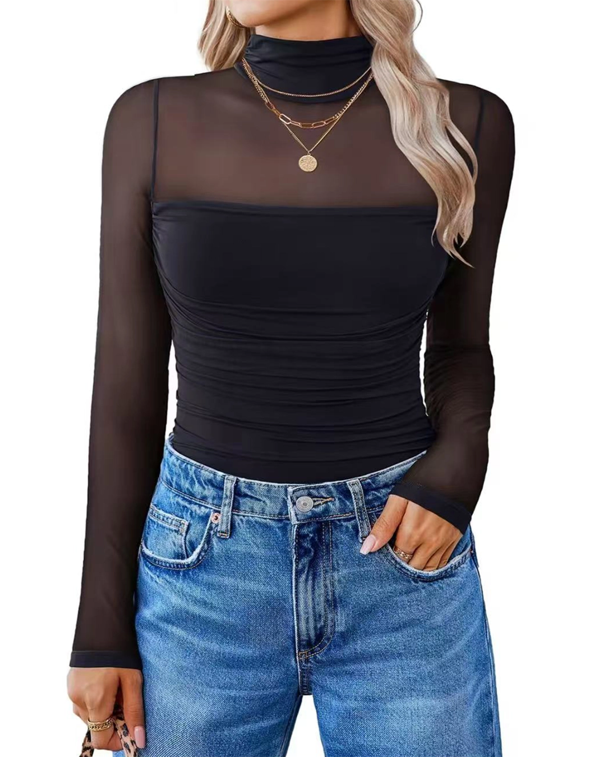 Women's High Neck Long Sleeved Mesh Triangle Body Shaper