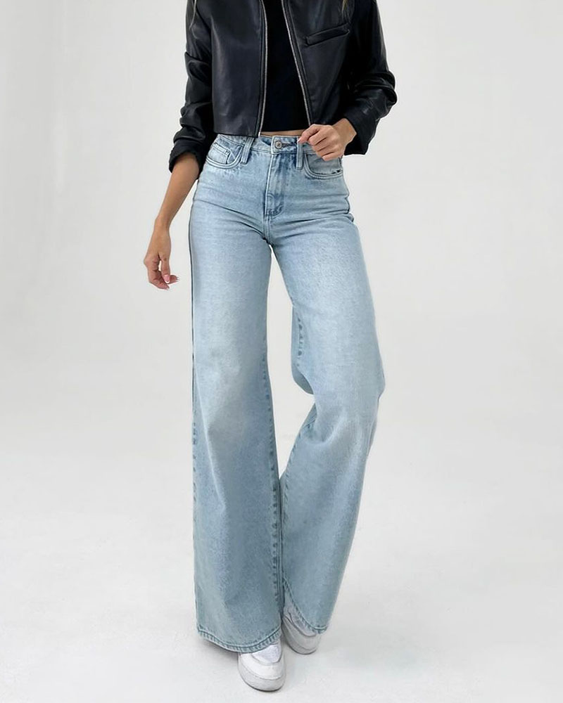 Baggy Denim Wide-Leg Pants-Curvy-Faja