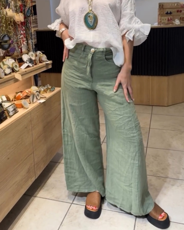 Cotton And Linen Casual Wide Leg Pants-Curvy-Faja