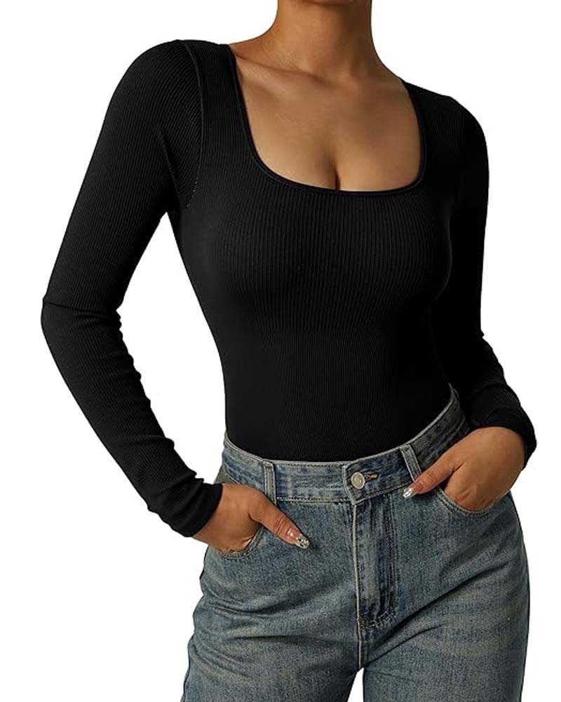 Ribbed Square Neck Bodysuit