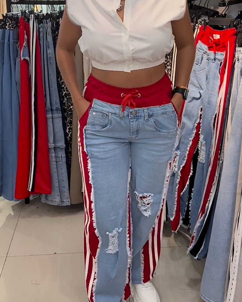 Distressed Patchwork Jeans