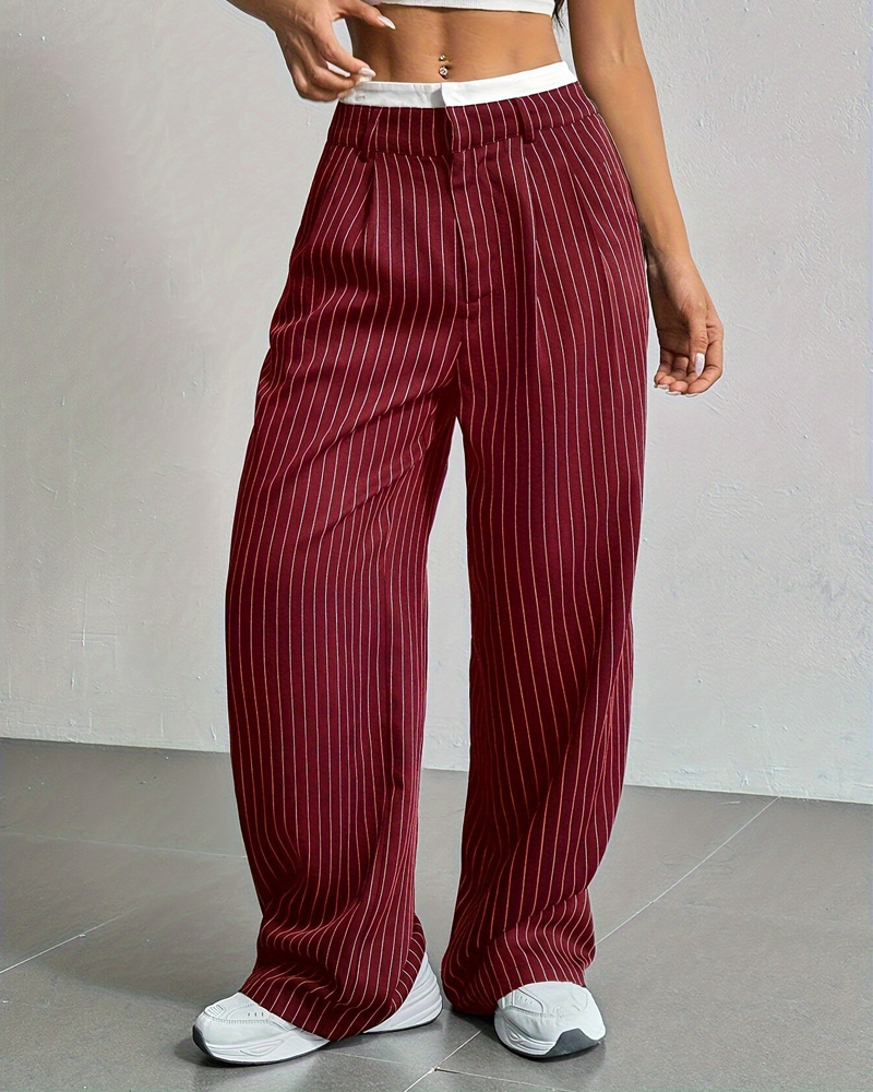 Simple Drape Loose Straight Pants-Curvy-Faja