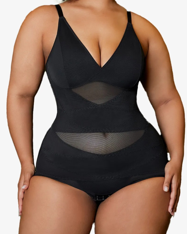 See-Through Mesh Waist-Lifting Bust-Supporting Bodysuit-Curvy-Faja