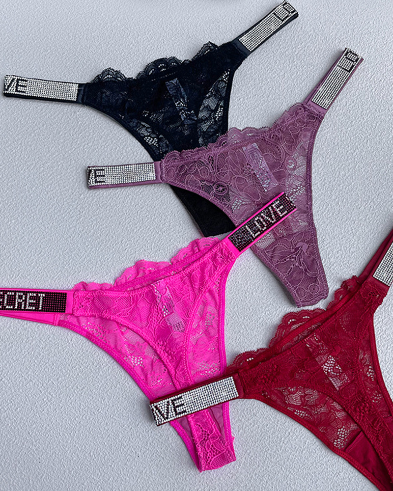 Rhinestone Sexy Lace Thong