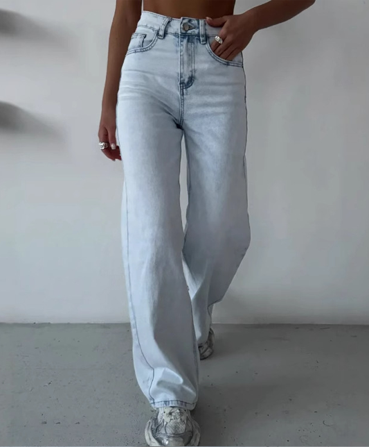 Light-Colored Slim-Fit Fashion Wide-Leg Jeans