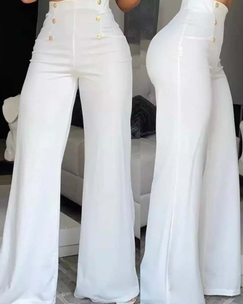 Stylish Slim Personality Double Breasted Flared Pants-curvy-faja