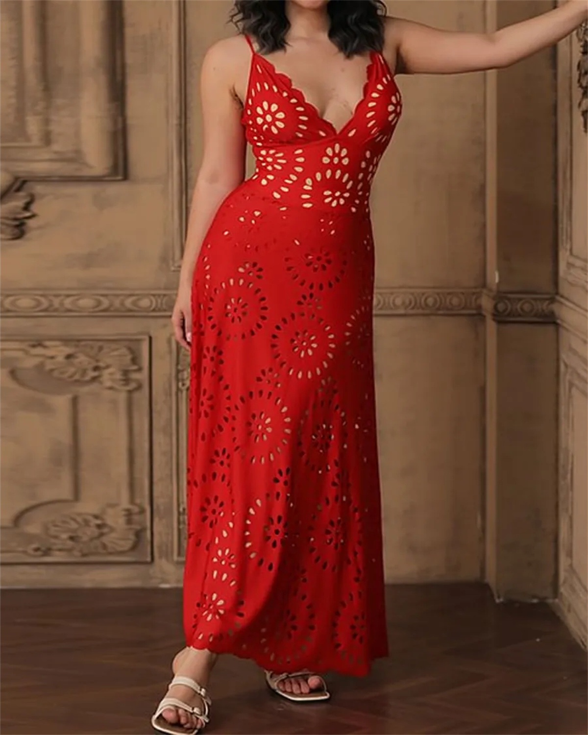 Flower Hollow One Piece Swimsuit and Skirt-Curvy-Faja