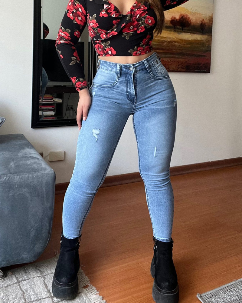 Women's Ripped Skinny Jeans Distressed Stretchy Denim Pants