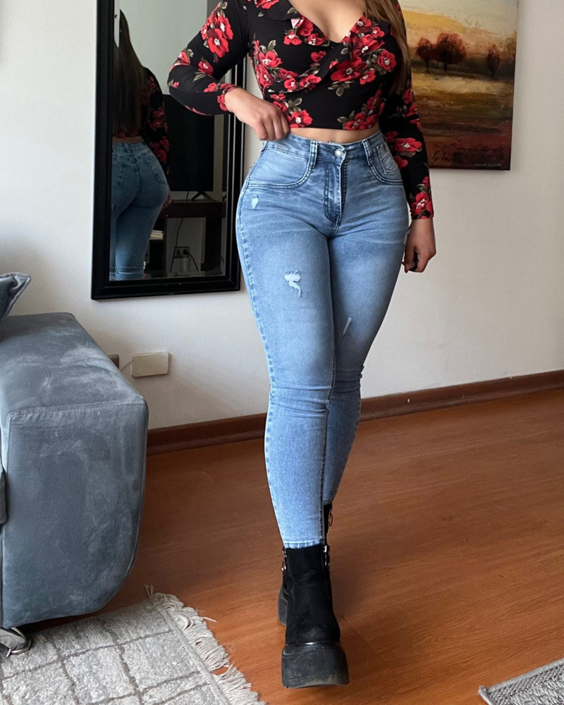 Women's Ripped Skinny Jeans Distressed Stretchy Denim Pants