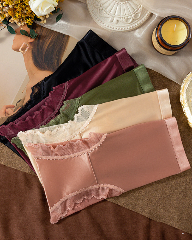 Sexy Satin Hollow Stitching Lace Panties-Curvy-Faja