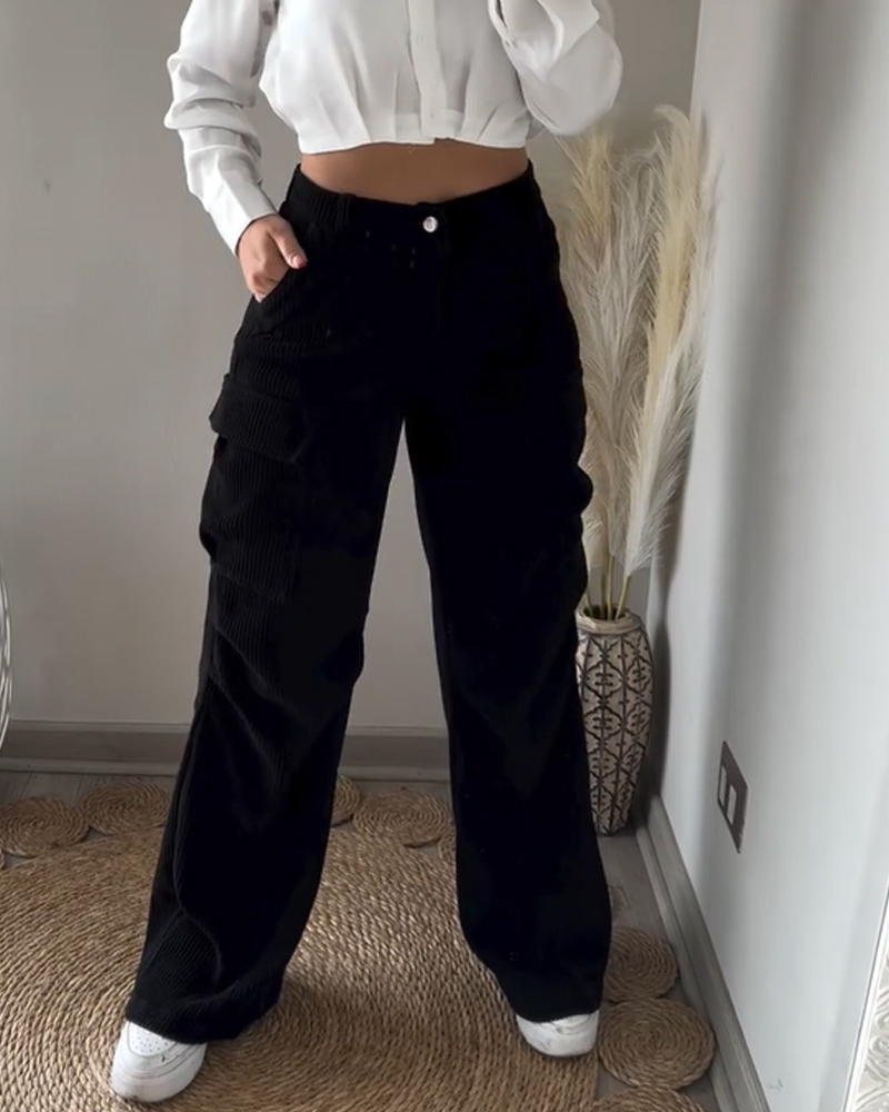 Corduroy Cargo Trousers-Curvy-Faja