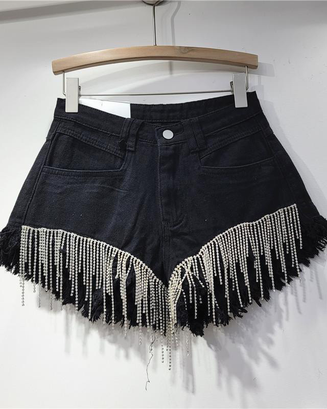 Tassel Chain Denim Shorts-Curvy-Faja