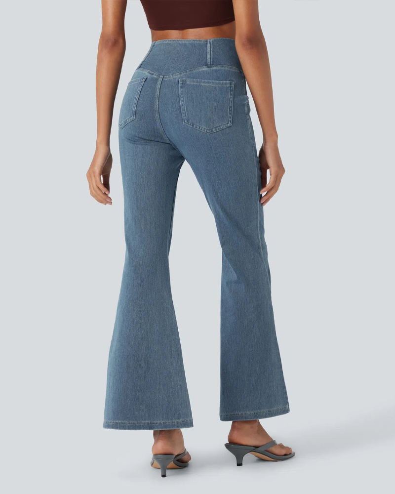 High-Waisted Crossover Flared Jeans