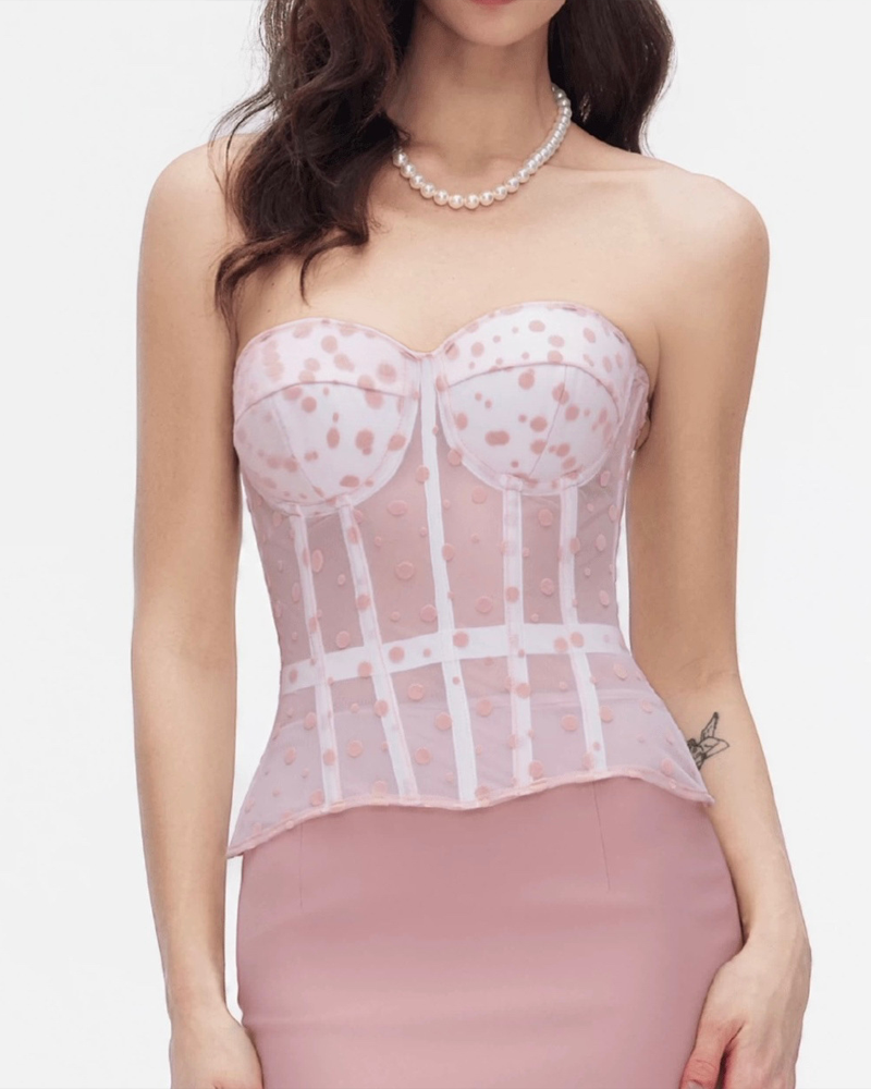 Polka Dot Pink Fishbone Corset