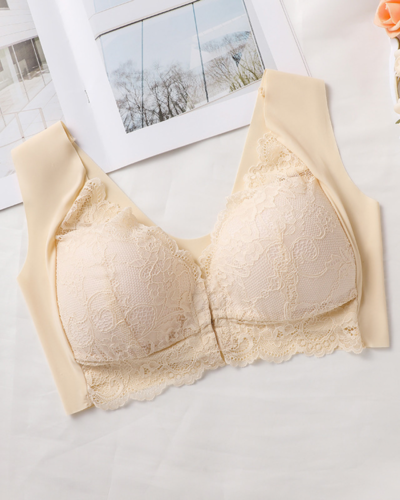 Plus Size Push-Up Front Hook Back Lace Vest Bra