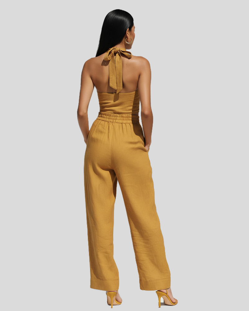 Casual Fitted Criss‑Cross Neck Sleeveless Fashion Jumpsuit