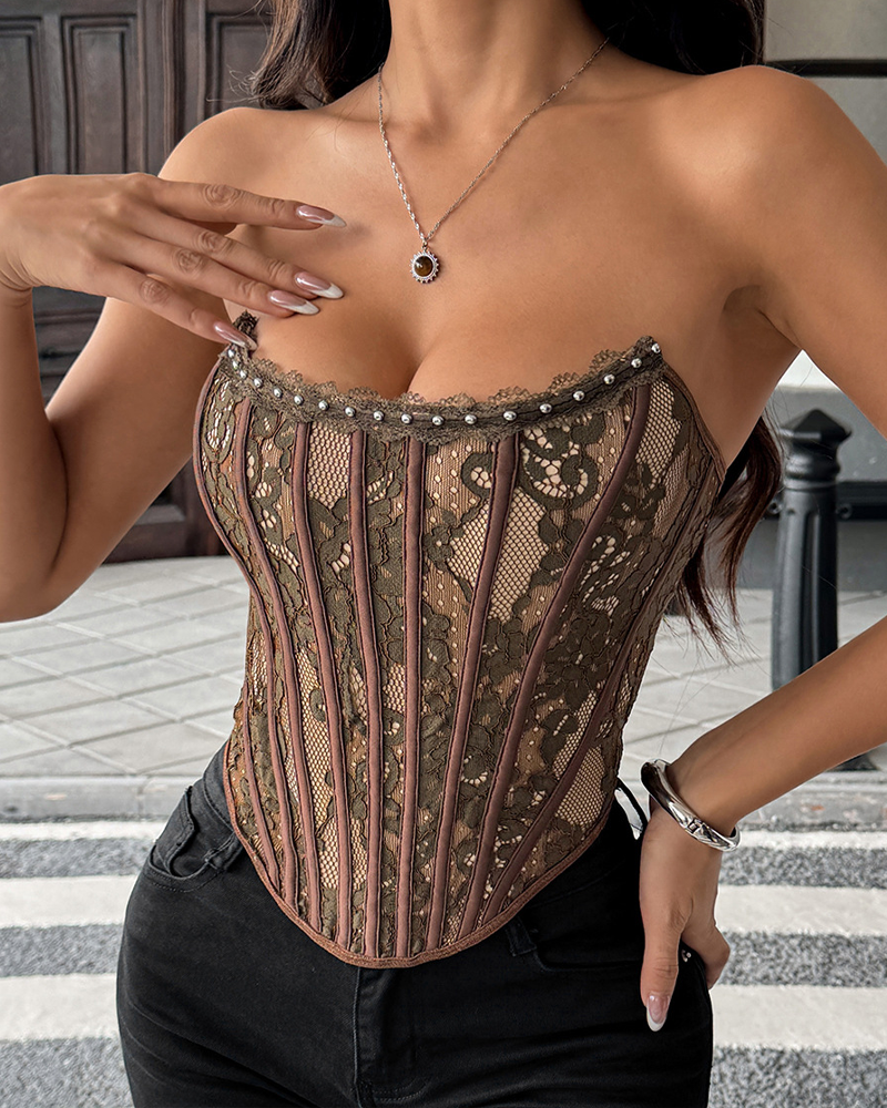 Floral Lace Slim Fit Button Down Corset