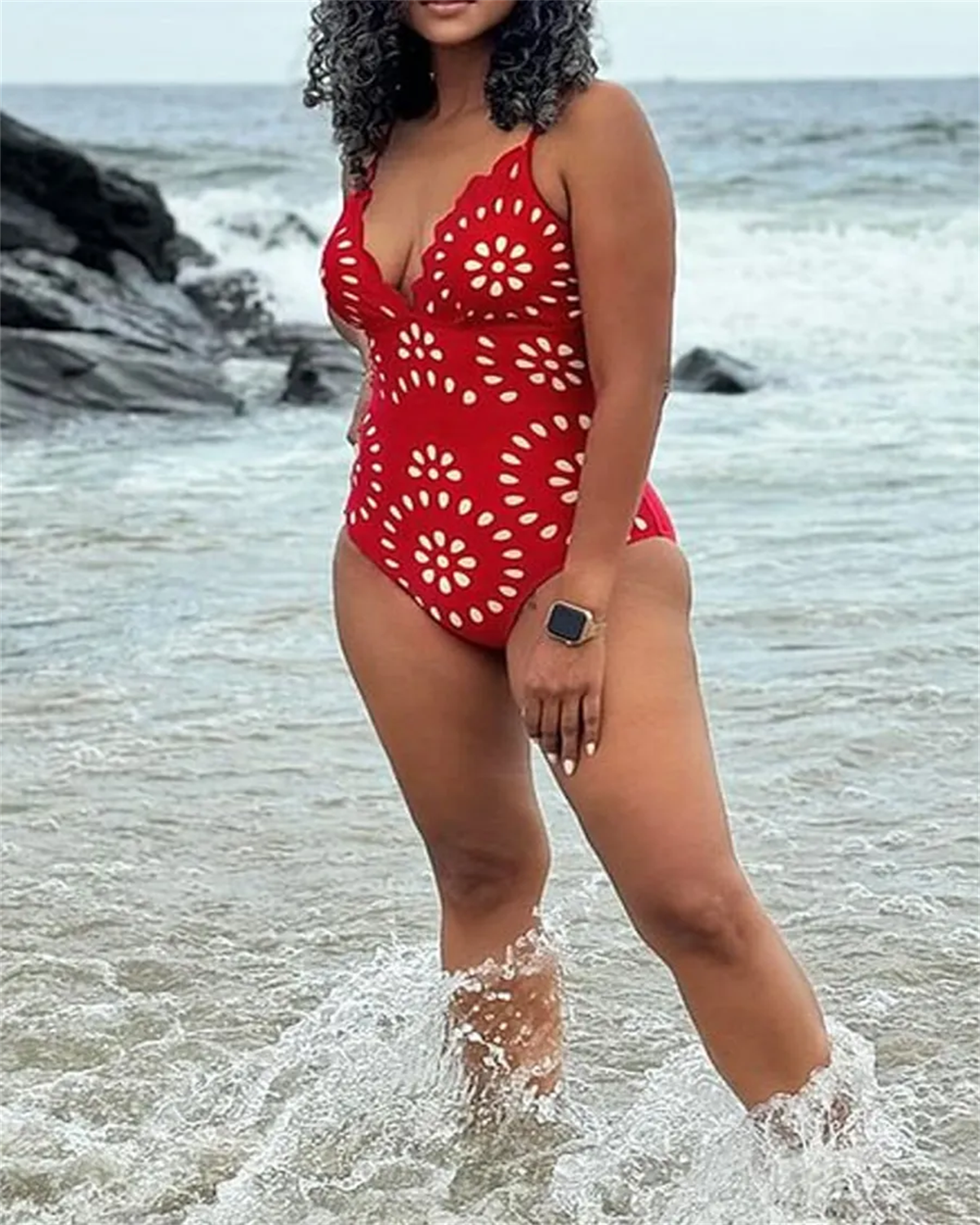 Flower Hollow One Piece Swimsuit and Skirt-Curvy-Faja