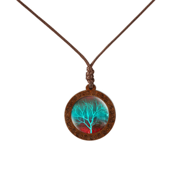 Wood Life Tree time gem Glass Pendant Necklace-Curvy-Faja