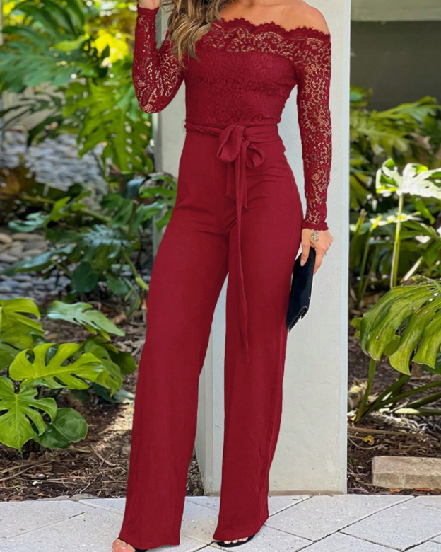 Lace Off-The-Shoulder Wide-Leg Jumpsuit