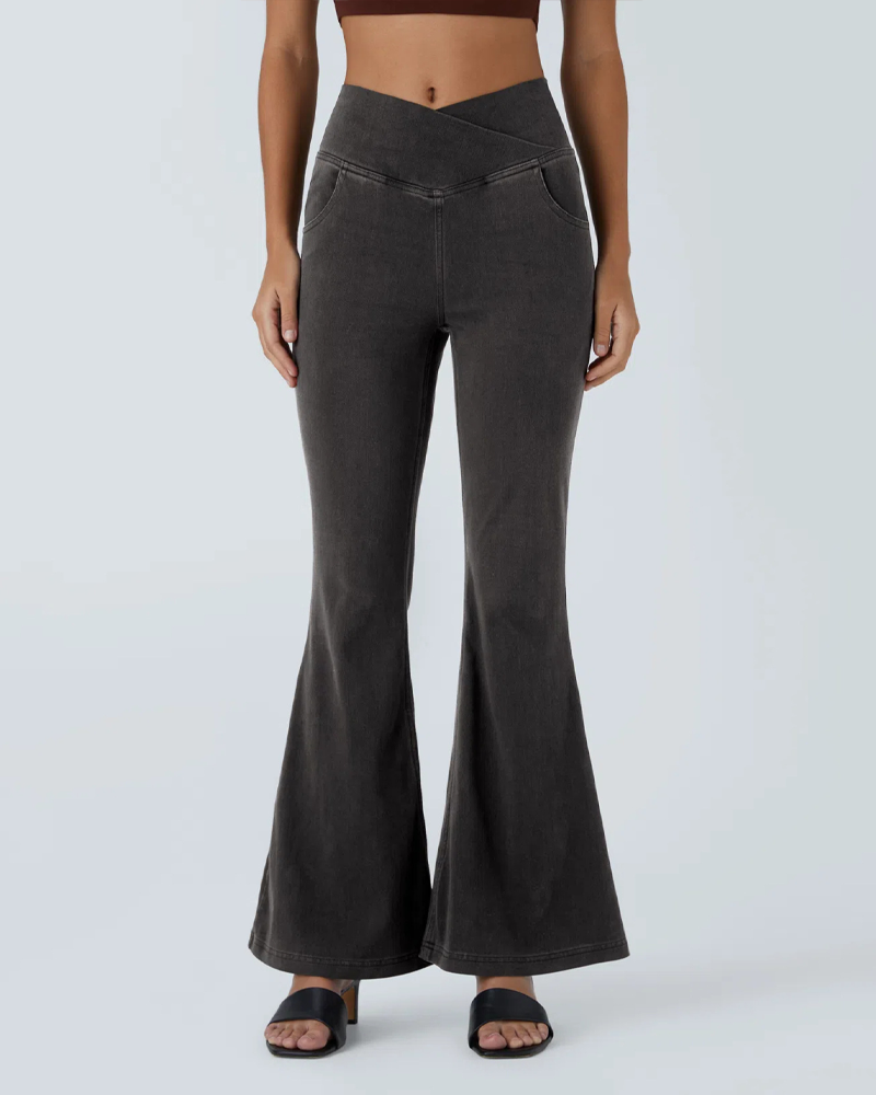 High-Waisted Crossover Flared Jeans