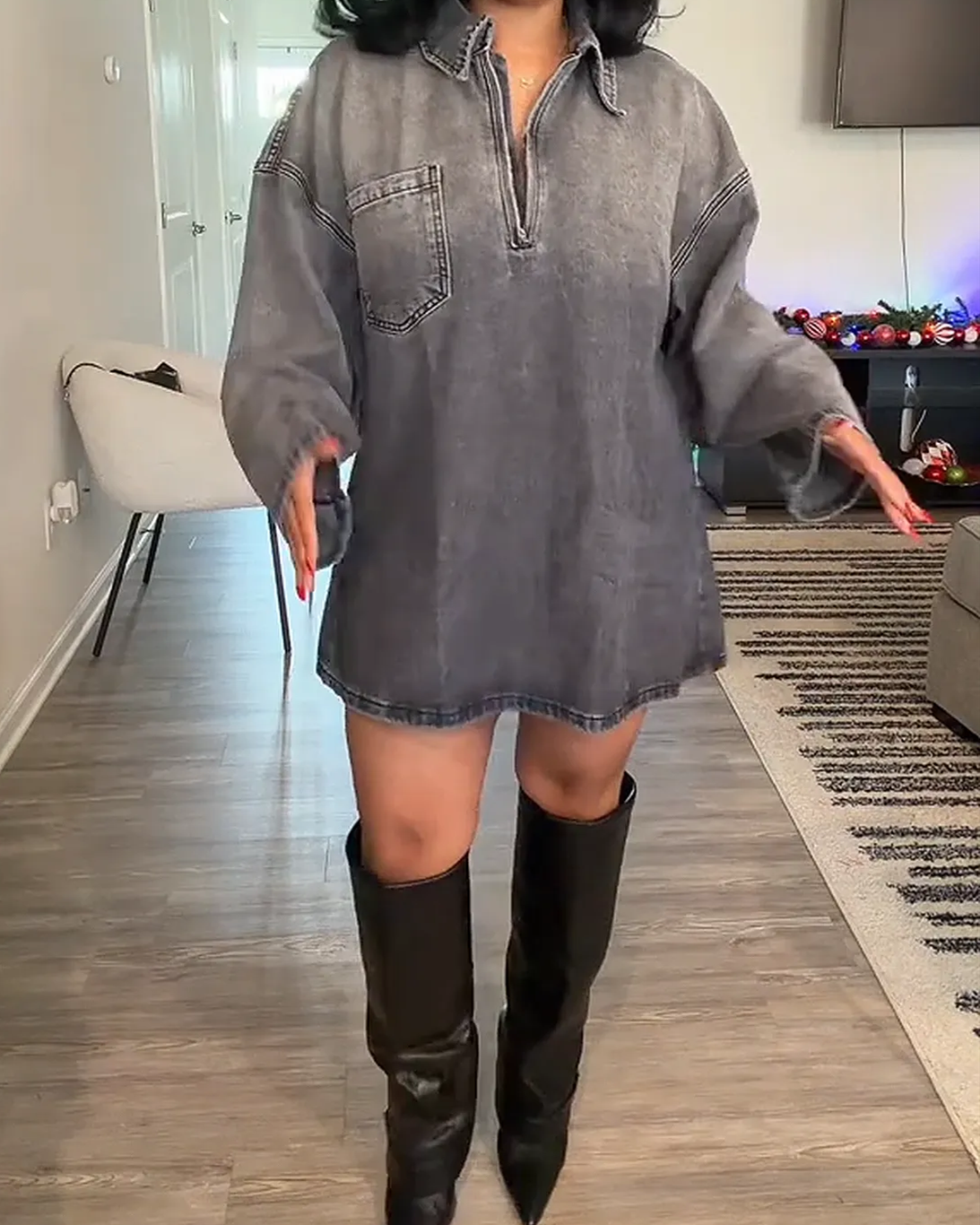 Stylish Collared Loose Denim Dress