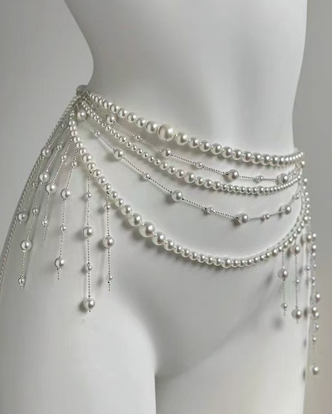 Stacked Tassel Pearl Beaded Waist Necklace