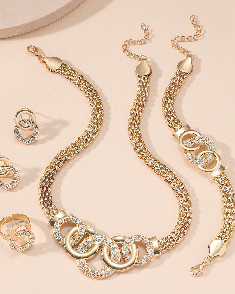 Rhinestone Cross Ring Jewelry 5-Piece Set-Curvy-Faja